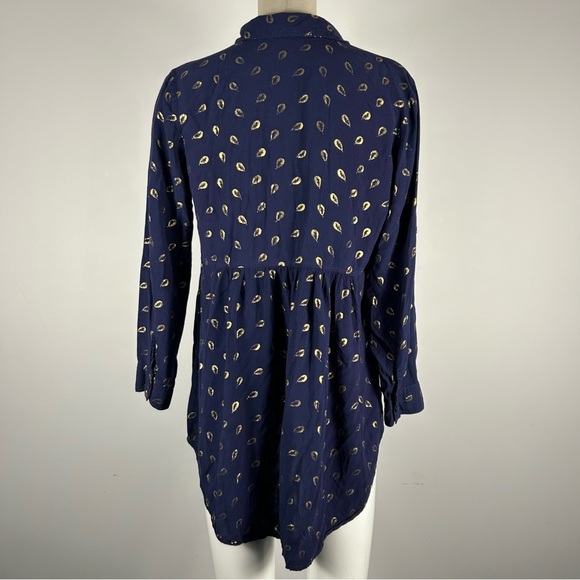 Solitaire Navy Blue Button Down Shirt with Gold Accents - Picture 2 of 9